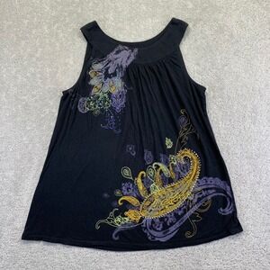 Express Womens Tank Top Size Large Black Paisley Print Embellished Goth Y2k